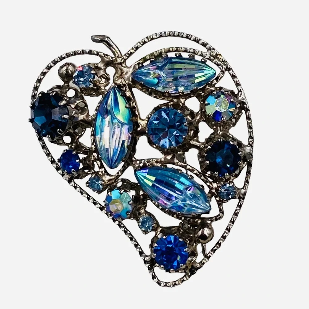 Vintage Austria Molded Glass Rhinestone Leaf Brooch
